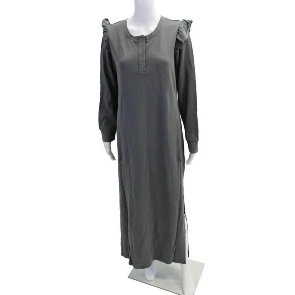 Z Supply Womens Long Sleeve Scoop Neck Side Slit Sweatshirt Dress Gray Large